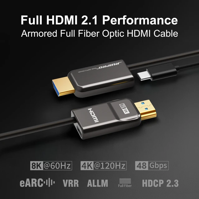 Alt view image 2 of 7 - RUIPRO 8K Full Fiber Optic Armored HDMI 2.1 Cable 48Gbps, 8K60/4K120, 20FT | Stable Long-Distance Optical Transmission, Immune to EMI, with Crush-Resistant Armor and eARC for Home Theater and Pro AV
