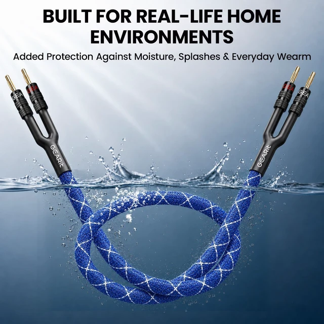 Alt view image 5 of 7 - GEARit 12 Gauge Speaker Wire Banana Plugs CL2 Rated in-Wall 6 Feet Blue | 12 AWG 99.9% Oxygen-Free Copper, Gold-Plated Tips, Braided Jacket, Home Theater Hi-Fi Amplifier Receiver, For Audiophiles