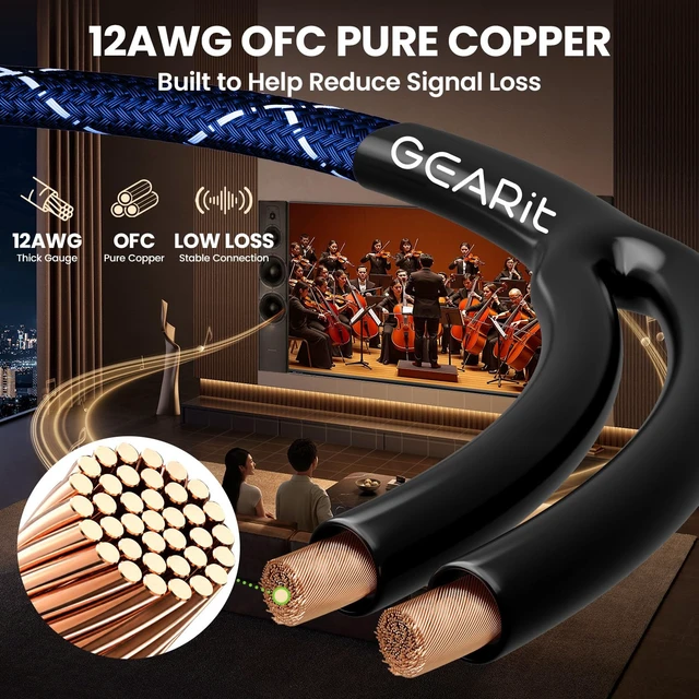 Alt view image 2 of 7 - GEARit 12 Gauge Speaker Wire Banana Plugs CL2 Rated in-Wall 6 Feet Blue | 12 AWG 99.9% Oxygen-Free Copper, Gold-Plated Tips, Braided Jacket, Home Theater Hi-Fi Amplifier Receiver, For Audiophiles