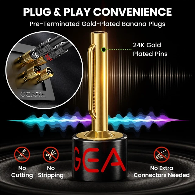 Alt view image 6 of 7 - GEARit 12 Gauge Speaker Wire Banana Plugs CL2 Rated in-Wall 6 Feet Blue | 12 AWG 99.9% Oxygen-Free Copper, Gold-Plated Tips, Braided Jacket, Home Theater Hi-Fi Amplifier Receiver, For Audiophiles