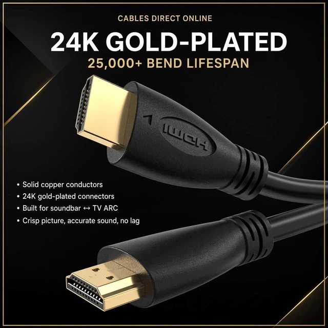 Alt view image 3 of 7 - Cables Direct Online 50FT HDMI 2.0 60Hz Cable High-Speed 4K HDR 18Gbps Ethernet Audio Return Channel Gold-Plated UHD ARC Universal Compatible with HDTV Projector, Gaming Console Laptop Home Theater