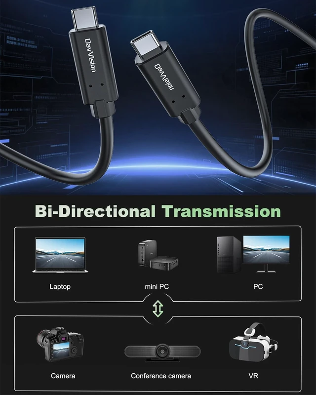 Alt view image 3 of 7 - DavVision USB C Fiber Optic Cable 16.4FT Bidirectional Transmission, 10Gbps&PD 60W USB 3.2 Gen2 Tether Cable for Canon/Sony/Nikon,Ultra Slim & Soft for 4K Camera,Webcam,VR/AR,Video Conference