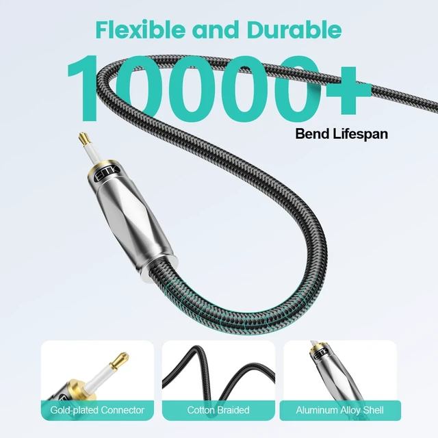Alt view image 3 of 7 - EMK Toslink to Mini Toslink Optical Audio Cable 24K Gold-Plated Digital S/PDIF Fiber Optic Cables for Home Theater,Sound Bar,TVs,Amplifiers,Hi-Fi Systems (49FT/15M)