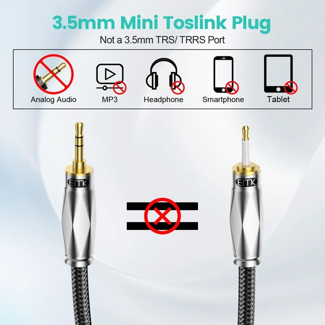 Alt view image 5 of 7 - EMK Toslink to Mini Toslink Optical Audio Cable 24K Gold-Plated Digital S/PDIF Fiber Optic Cables for Home Theater,Sound Bar,TVs,Amplifiers,Hi-Fi Systems (49FT/15M)