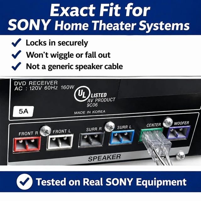 Alt view image 3 of 7 - TRUVARO Speaker Cable for Sony Home Theater Systems 2-Pin Compatible with DAV-S, DAV-C, DAV-DX, DAV-FX, HCD-S, HCD-C, HCD-DX HCD-FX Series (2 x 13ft)