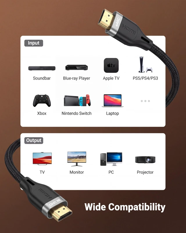 Alt view image 7 of 7 - MOSIMLI True ARC/eARC HDMI 2.1 Cable for Soundbar, 20FT 2-Pack | 5.1/7.1 Audio, Lossless Dolby Atmos/DTS:X, No Dropouts. 48Gbps, 8K/4K. 90° Adapter & Ties Included. Ideal for Home Theater