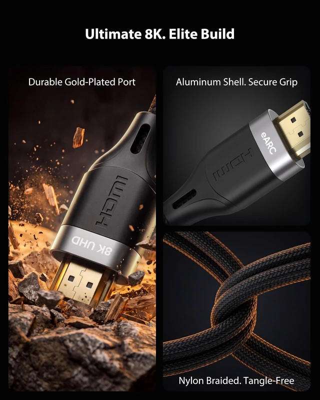 Alt view image 6 of 7 - MOSIMLI True ARC/eARC HDMI 2.1 Cable for Soundbar, 20FT 2-Pack | 5.1/7.1 Audio, Lossless Dolby Atmos/DTS:X, No Dropouts. 48Gbps, 8K/4K. 90° Adapter & Ties Included. Ideal for Home Theater