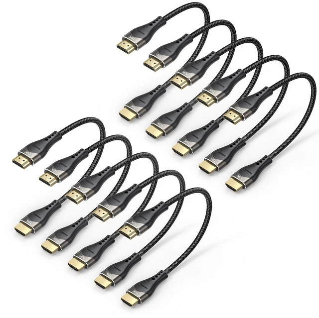 Main image of DIOOEER Short HDMI Cable 6 inch 10-Pack 10K 8K, HDMI 2.1 Cable 0.5FT 48Gbps | Ultra High Speed Braided Cord 8K@60Hz 4K@120Hz, eARC, HDR10+, DTS:X, 3D for HDTV/HDMI Switch/Laptop/Blu-Ray/Monitor/PS5