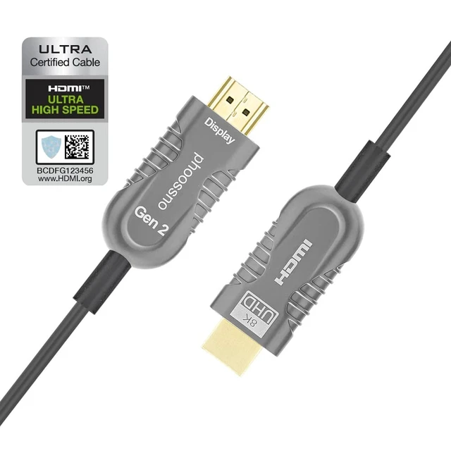 Alt view image 2 of 6 - phoossno Certified 8K HDMI 2.1 Fiber Optical Cable,10K Ultra High Speed HDMI Gen2 33ft 48Gbps 4K 120Hz 8K 120Hz 10K 120Hz, eARC Dolby Vision Atmos HDR10 RTX 3080/3090 4090 PS5 Xbox Sony LG C9/B9