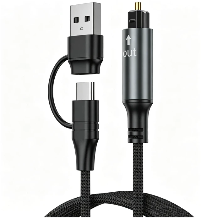 Main image of DTZY USB to Toslink Optical Audio Cable, 2-in-1 USB A/USB C to SPDIF Digital Optical Adapter Cord, 24bit/192kHz for Laptop PC PS5 Soundbar Speaker Home Theater, 6ft