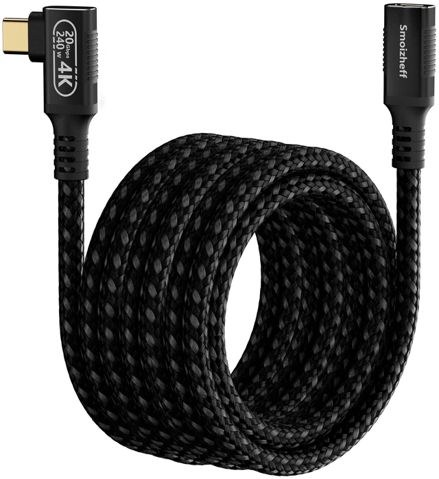 Main image of 10ft/3m USB-C Extension Cable, 90-Degree Right Angle Design,20Gbps USB 3.2 Gen 2 & 240W PD Charging, 4K@60Hz Video,Nylon Braided Male to Female Extender for Home Theater, Monitor, Laptop, M_acBook.