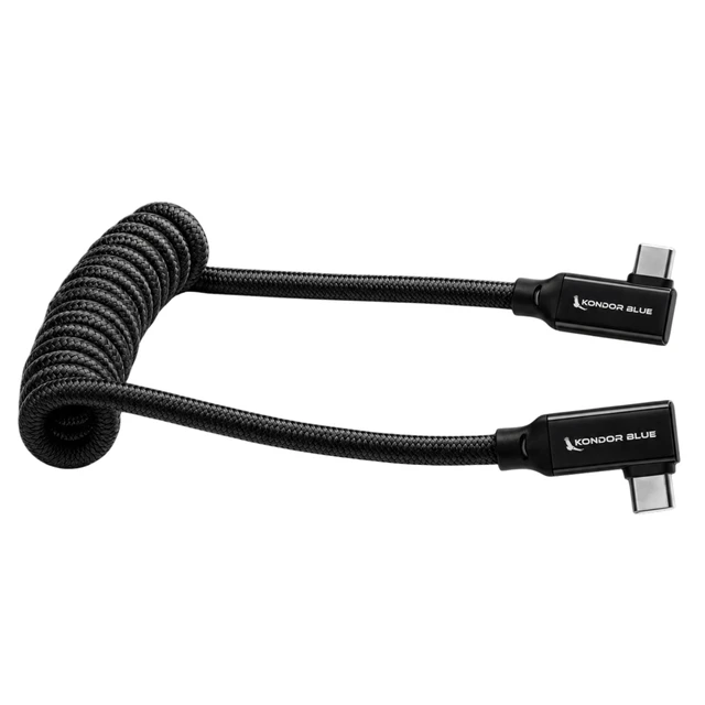 Alt view image 3 of 3 - KONDOR BLUE | 12-24 Inch Coiled Dual Right Angle USB-C Cable for SSD Recording & Charging | 8K Data, 100W PD, 20Gbps USB 3.2 for Cameras, Monitors, iPhone 17/16/15, Tablets & More | Blacks