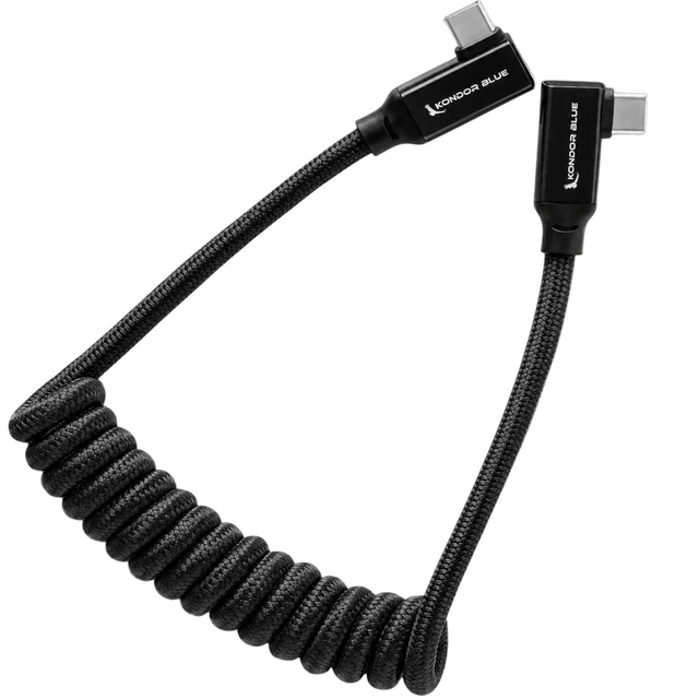 Alt view image 2 of 3 - KONDOR BLUE | 12-24 Inch Coiled Dual Right Angle USB-C Cable for SSD Recording & Charging | 8K Data, 100W PD, 20Gbps USB 3.2 for Cameras, Monitors, iPhone 17/16/15, Tablets & More | Blacks