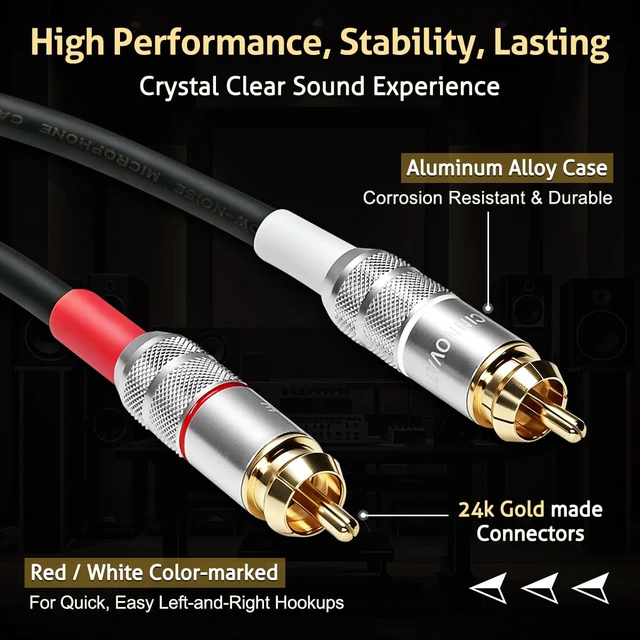 Alt view image 2 of 7 - UCINNOVATE 2 Pack RCA Cable 2m, 13 AWG Oxygen Free Copper RCA to RCA Wire | Heavy-Duty Black OFC HiFi RCA Speaker Cable with Gold-Plated Plug for Audio Amplifier amp Home Theater