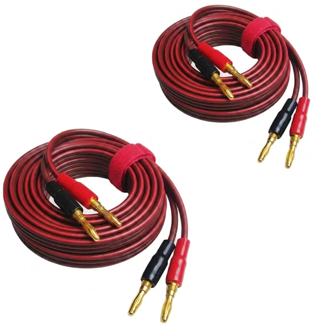 Main image of Jonronfey 14-Gauge Pure Copper Speaker Cable, 9.9ft (3m), Burgundy | Gold-Plated Banana Plugs, 300-Strand, Professional Grade, Stereo or Home Theater