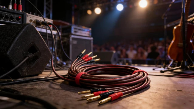 Alt view image 4 of 6 - Jonronfey 14-Gauge Pure Copper Speaker Cable, 9.9ft (3m), Burgundy | Gold-Plated Banana Plugs, 300-Strand, Professional Grade, Stereo or Home Theater