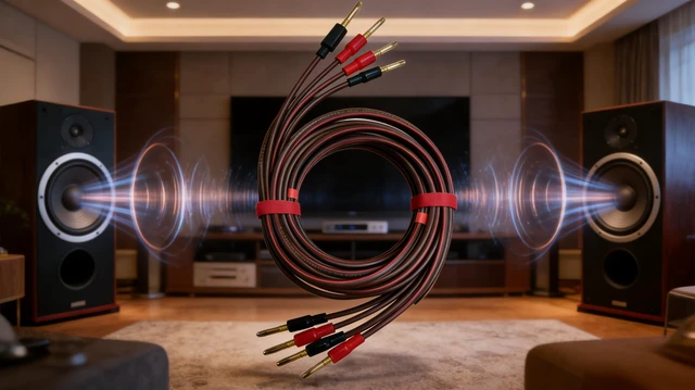 Alt view image 5 of 6 - Jonronfey 14-Gauge Pure Copper Speaker Cable, 9.9ft (3m), Burgundy | Gold-Plated Banana Plugs, 300-Strand, Professional Grade, Stereo or Home Theater