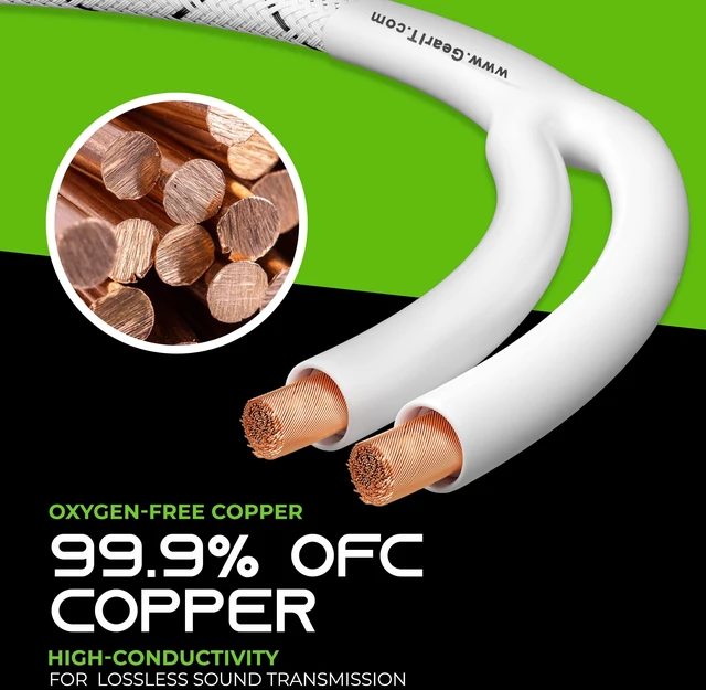 Alt view image 4 of 7 - GEARit 10 Gauge White Speaker Wire Banana Plugs CL2 Rated in-Wall 3 Feet | 10 AWG 99.9% Oxygen-Free Copper, Gold-Plated Tips, Braided Jacket, Home Theater Bookshelf Subwoofer Surround, Bi-Wire Bi-Amp