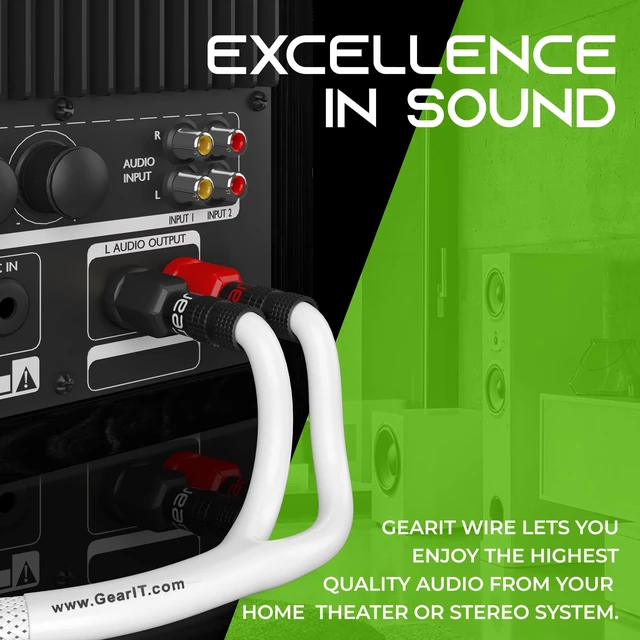 Alt view image 5 of 7 - GEARit 10 Gauge White Speaker Wire Banana Plugs CL2 Rated in-Wall 3 Feet | 10 AWG 99.9% Oxygen-Free Copper, Gold-Plated Tips, Braided Jacket, Home Theater Bookshelf Subwoofer Surround, Bi-Wire Bi-Amp