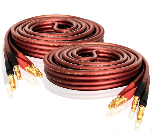 Main image of LONPOO Oxygen Free Pure Copper 14 Gauge Speaker Wire | Speaker Cables with 245 Strands Gold Plated Banana Plugs,6.6 Feet 2 Pack for Stereo and Home Theater (2M/6.6Ft)