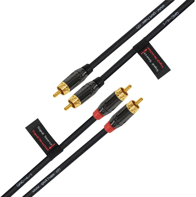 Alt view image 6 of 7 - 4 Foot RCA Cable Pair - Gotham GAC-4/1 (Black) Star-Quad Audio Interconnect Cable with Amphenol ACPL Black Chrome Body, Gold Plated RCA Connectors - Directional