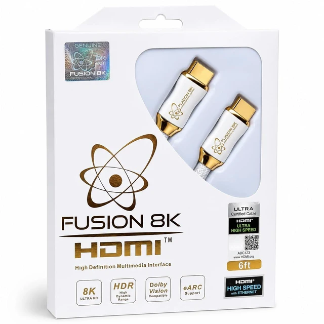 Main image of Fusion8K White HDMI 2.1 Cable 6 Feet - Certified 48Gbps 8K@60Hz 4K@120Hz 10K | HDR Dolby Vision eARC | Braided Cord for PS5 Xbox Series X Apple TV 4K