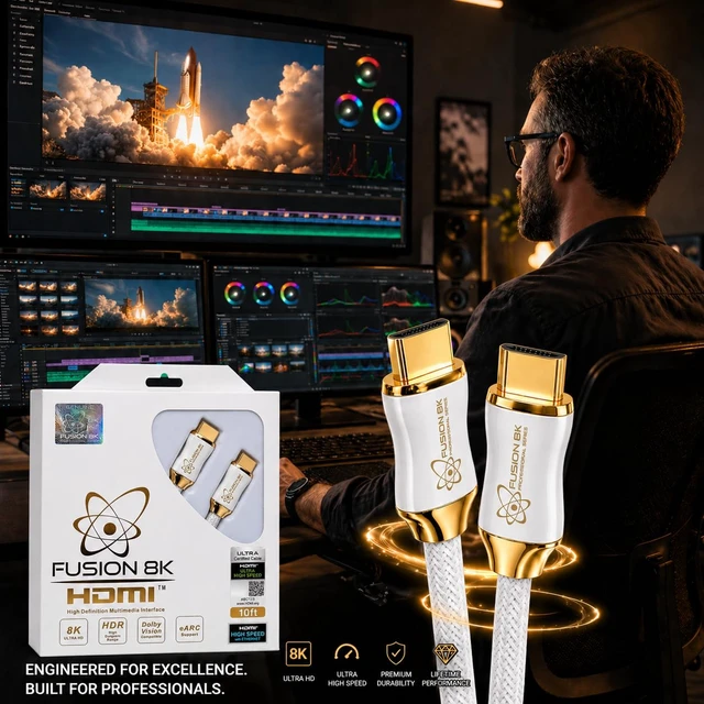 Alt view image 4 of 7 - Fusion8K White HDMI 2.1 Cable 6 Feet - Certified 48Gbps 8K@60Hz 4K@120Hz 10K | HDR Dolby Vision eARC | Braided Cord for PS5 Xbox Series X Apple TV 4K