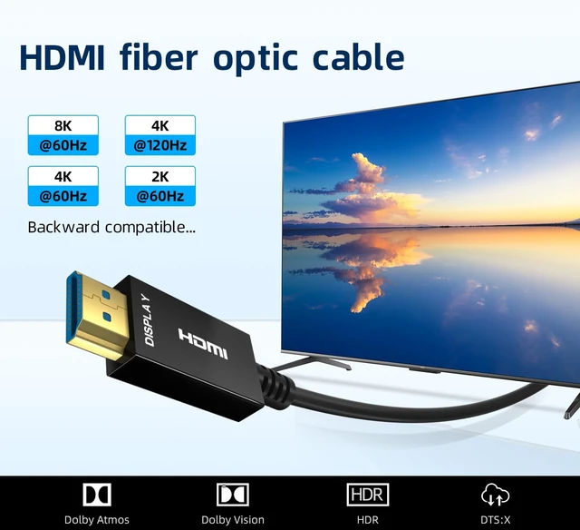 Alt view image 2 of 7 - Kirzi 8K HDMI Fiber Optic Cable 30ft, 4K120 8K@60Hz HDMI 2.1 Cable, 48Gbps Ultra High Speed Slim HDMI Optical Audio Cable HDMI Cord, eARC HDR10 HDCP 2.2 Compatible with PS5 Xbox TV Projector