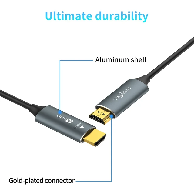 Alt view image 4 of 7 - Twozoh Fiber Optic HDMI Cable 60FT, 4K Fiber HDMI to HDMI Cable 4K/60Hz (4:4:4 HDR10 HDCP2.2) 1440p 144Hz 18Gbps High Speed UHD Fiber HDMI Cord(20M)