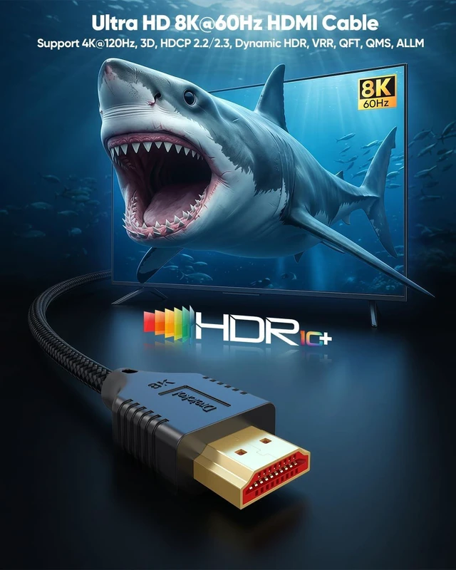 Alt view image 2 of 7 - 8K HDMI Cable 10FT 5-Pack,48Gbps Ultra High Speed HDMI 2.1 Cord 10 Foot | 8K@60Hz,4K@120Hz Braided HDMI Cable Support Dolby Vision, eARC, HDR10+, 3D, HDCP2.3 for Monitor,HDTV,PS5,Xbox,Roku TV