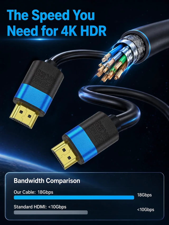 Alt view image 7 of 7 - YOTETION 60FT HDMI Cable 4K@60Hz | Long HDMI Cable Gold Connector AL Shell(Blue) 4K60Hz 1080P DTS:X, HDCP 2.2 & 2.3, HDR 10 Compatible with Roku TV/PS5/HDTV/Blu-ray