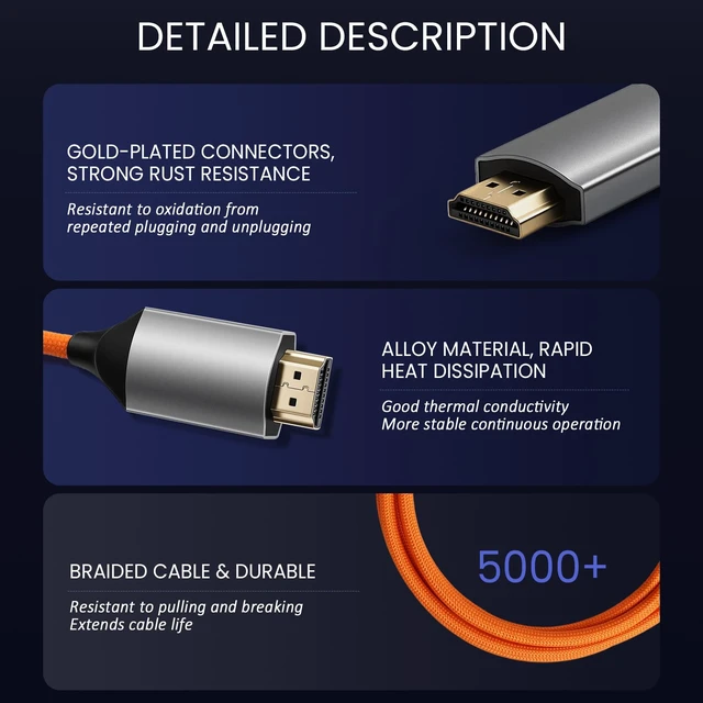 Alt view image 4 of 7 - ZBLZGP USB C to HDMI Male Cable, 4K 60Hz Ultra HD Video Cord, High Speed Data Transfer, 6FT Compatible with Canon EOS R5, Sony A7S III, Atomos Ninja V Monitor