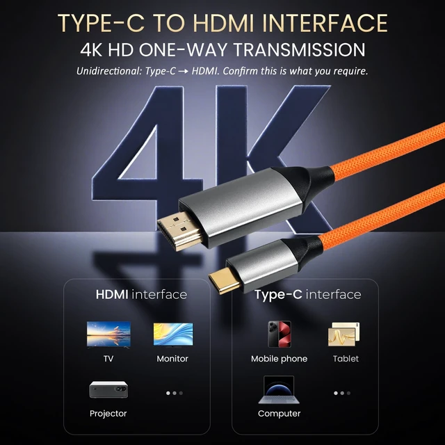Alt view image 3 of 7 - ZBLZGP USB C to HDMI Male Cable, 4K 60Hz Ultra HD Video Cord, High Speed Data Transfer, 6FT Compatible with Canon EOS R5, Sony A7S III, Atomos Ninja V Monitor
