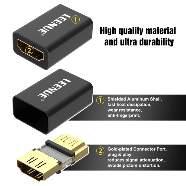 Alt view image 3 of 7 - LEENUE Coupler 8K, Female to Female 2.1 HDMI Adapter, HDMI Connector 8K HDR Extender for HDTV @60Hz / 4K@120Hz, Single Gang Cord Hider for TV Home Theater System