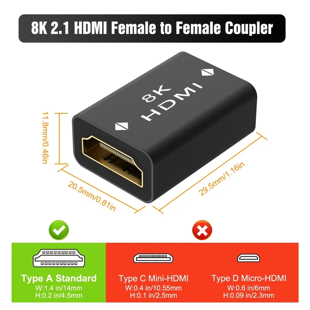 Alt view image 2 of 7 - LEENUE Coupler 8K, Female to Female 2.1 HDMI Adapter, HDMI Connector 8K HDR Extender for HDTV @60Hz / 4K@120Hz, Single Gang Cord Hider for TV Home Theater System