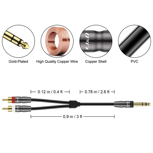 Alt view image 2 of 7 - J&D Bundle2 Items: 6 Feet 2 RCA Audio Extension Cable and 3 Feet Dual RCA Audio Cable