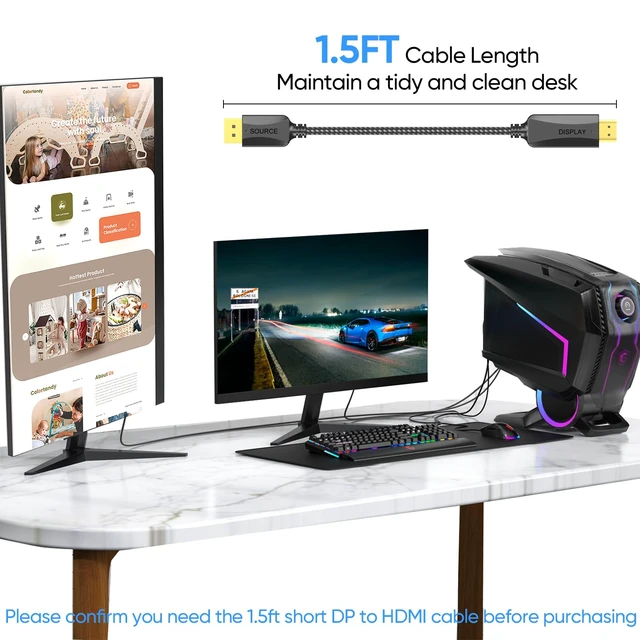 Alt view image 2 of 7 - XiAyriky 1.5FT DisplayPort to HDMI Cable 5-Pack & 1FT HDMI Cable 2-Pack Bundle, for 4K Multi-Monitor, PC, Home Theater, and Gaming Setups
