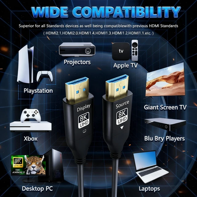 Alt view image 2 of 7 - Asnish 8K Fiber Optic HDMI 2.1 Cable 100ft Ultra High-Speed 48Gbps | Slim flexible HDMI cable supporting 8K@60Hz, 4K@120Hz, HDR, eARC, ARC, HDCP 2.2 for PS5, TVs, projectors and more.