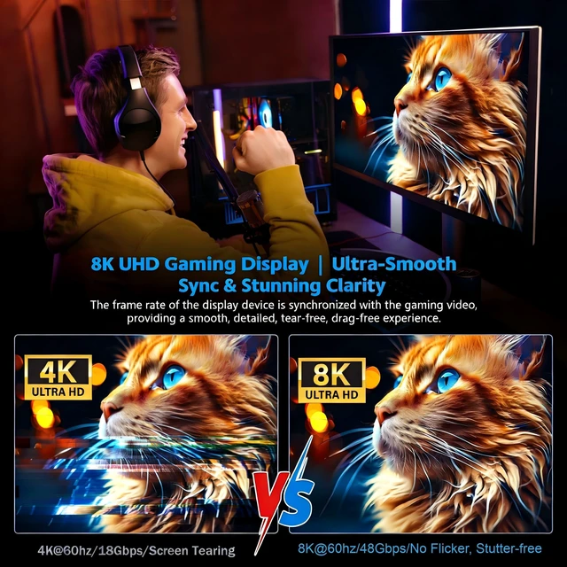 Alt view image 5 of 7 - Asnish 8K Fiber Optic HDMI 2.1 Cable 100ft Ultra High-Speed 48Gbps | Slim flexible HDMI cable supporting 8K@60Hz, 4K@120Hz, HDR, eARC, ARC, HDCP 2.2 for PS5, TVs, projectors and more.