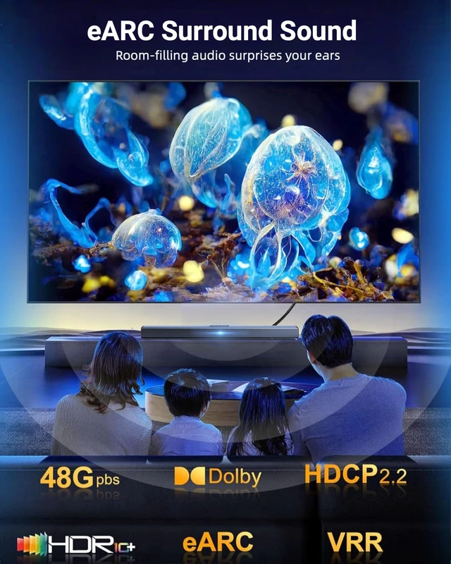 Alt view image 5 of 7 - Visiontime 8K Fiber Optic HDMI Cable 75 FT, 48Gbps Ultra High Speed, 8K60Hz 4K120Hz 2K144Hz Dynamic HDR/eARC, HDCP 2.2&2.3/3D Compatible for PS5, X Box Series X, Desktop GPUs 30&40 Series (75 feet)