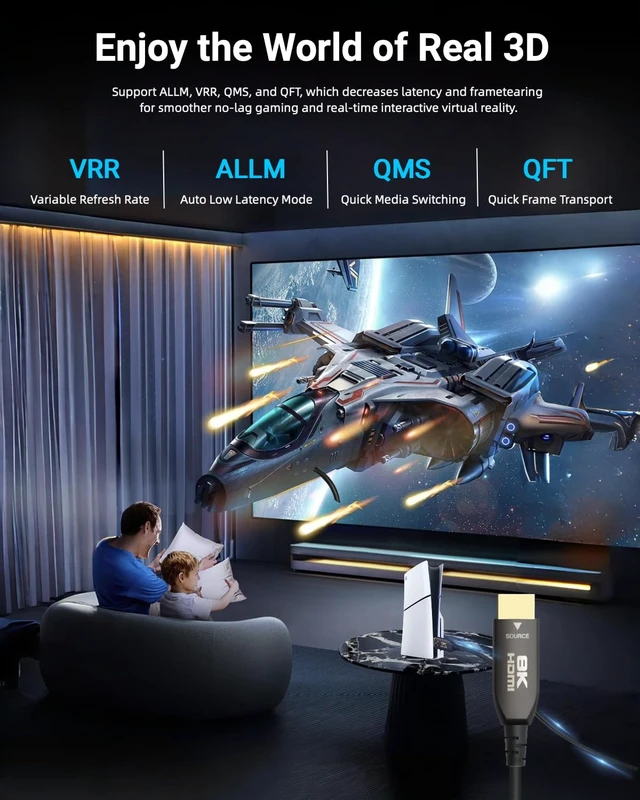 Alt view image 4 of 7 - Visiontime 8K Fiber Optic HDMI Cable 75 FT, 48Gbps Ultra High Speed, 8K60Hz 4K120Hz 2K144Hz Dynamic HDR/eARC, HDCP 2.2&2.3/3D Compatible for PS5, X Box Series X, Desktop GPUs 30&40 Series (75 feet)