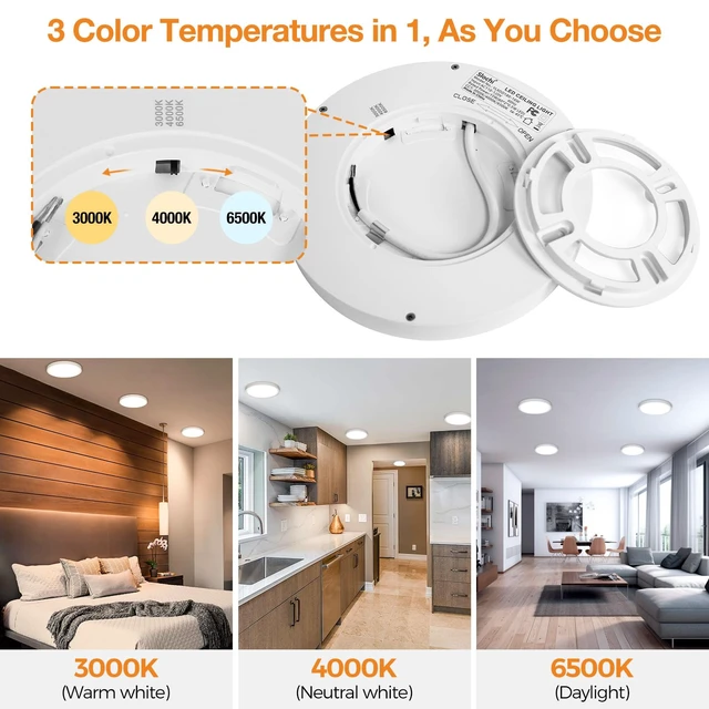 Alt view image 3 of 6 - 8PACK LED Flush Mount Ceiling Light Fixture, 3000K-4000K-6500K & 100W Equivalent Modern Kitchen Recessed Ceiling Lamp 15W 1500Lm 7.5 Inch Closet Round Surface for Bathroom Laundry Bedroom Hallway