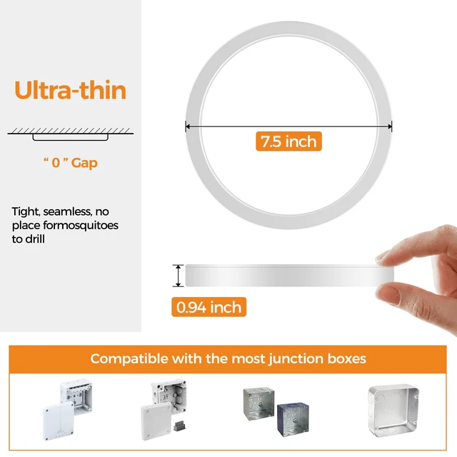 Alt view image 4 of 6 - 8PACK LED Flush Mount Ceiling Light Fixture, 3000K-4000K-6500K & 100W Equivalent Modern Kitchen Recessed Ceiling Lamp 15W 1500Lm 7.5 Inch Closet Round Surface for Bathroom Laundry Bedroom Hallway