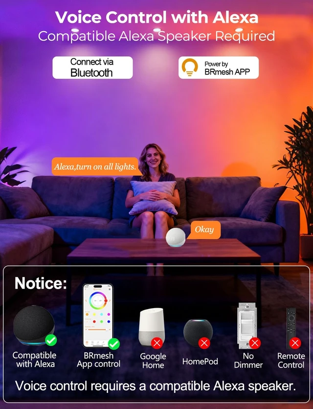 Alt view image 4 of 7 - iLC 4 Inch LED Canless Recessed Lighting Color Changing RGB 2700K-6000K | Compatible with Alexa(Speaker Required) APP Controlled 16 Million Colors ,10W,900LM, with Junction Box Bluetooth Mesh,6 Packs