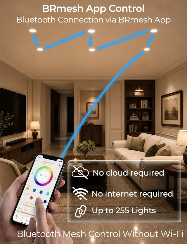 Alt view image 5 of 7 - iLC 4 Inch LED Canless Recessed Lighting Color Changing RGB 2700K-6000K | Compatible with Alexa(Speaker Required) APP Controlled 16 Million Colors ,10W,900LM, with Junction Box Bluetooth Mesh,6 Packs