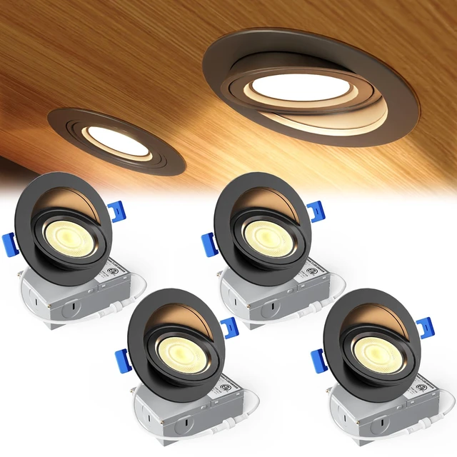 Main image of Ensenior 4 Pack 4 Inch Black LED Eyeball Gimbal Recessed Light, 5CCT | 360°+90° Rotatable, 10%-100% Dimmable, 2700K-5000K Selectable, 9W 900LM, 90+CRI, 120V, 40° Beam, ETL&FCC&IC Certified