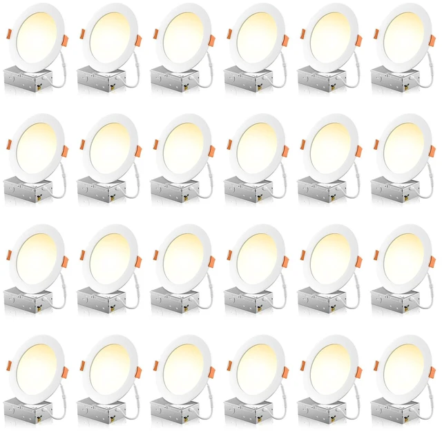 Main image of FREELICHT 24 Pack 6 Inch LED Recessed Light with Junction Box, 5CCT, 1050LM | 12W, 2700K-5000K Selectable, 5%-100% Dimmable, 120V, White, Ultra-Thin Canless Wafer Downlight, ETL, FCC, IC & Damp Rated