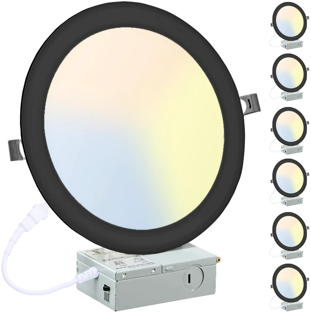 Main image of LZHOME 6 Pack 8 Inch LED Recessed Lighting with Junction Box Ultra-Thin, 3000K/4500K/6000K Selectable, 8" Dimmable Canless LED Downlight, 1800LM CRI80 High Brightness 5%-100% Recessed Light (Black)