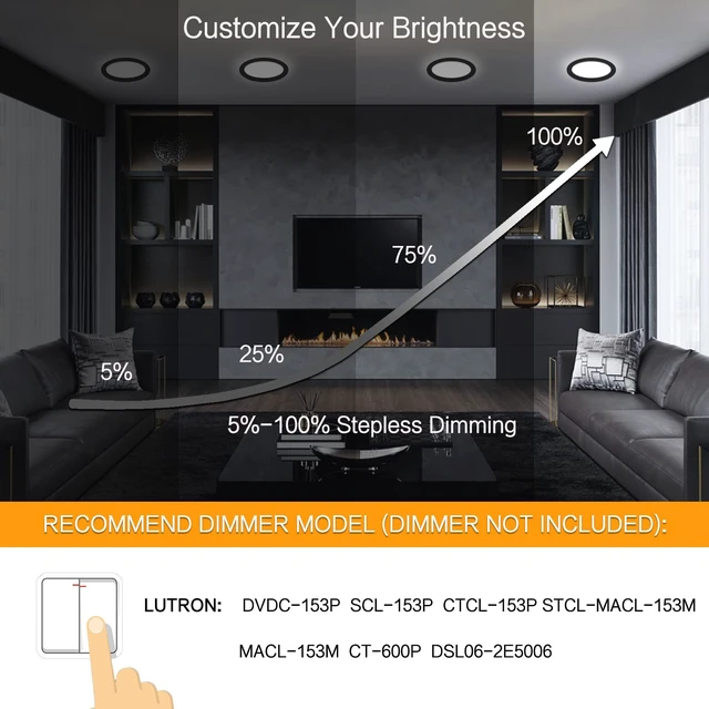 Alt view image 6 of 7 - LZHOME 6 Pack 8 Inch LED Recessed Lighting with Junction Box Ultra-Thin, 3000K/4500K/6000K Selectable, 8" Dimmable Canless LED Downlight, 1800LM CRI80 High Brightness 5%-100% Recessed Light (Black)