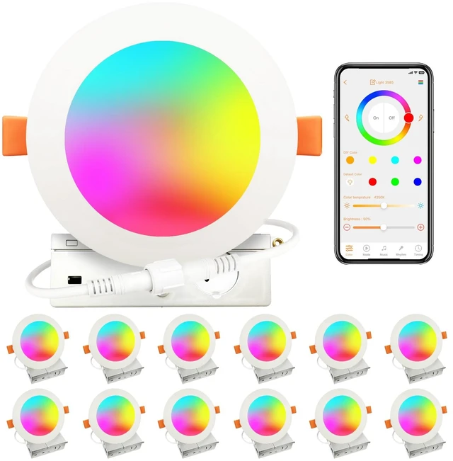 Main image of MELPO Smart Recessed Lighting 4 Inch Compatible with Alexa & Siri12W 1100LM Recessed Ceiling Light 2700K-6000K16 Million ColorsMusic Sync, DIY Flash, LED Downlight with Junction Box12 Pack